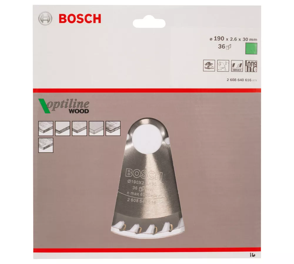 Lame BOSCH Optiline Wood 190 x 30 mm / 36 dents scie circulaire